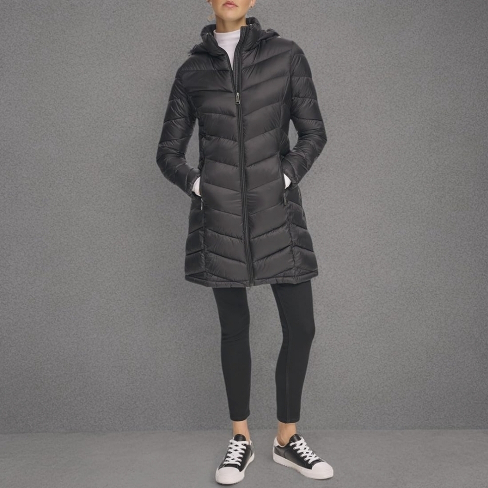 Calvin Klein womens NEW. Long Lightweight Hooded Puffer JacketDown Coat